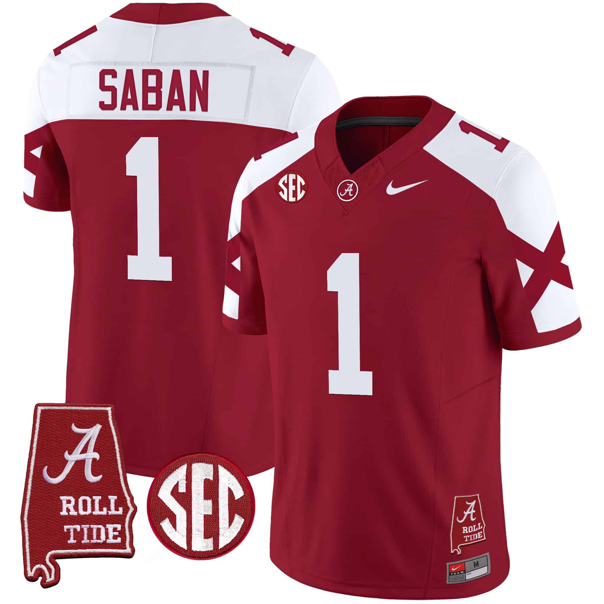 Men Alabama Crimson Tide #1 Saban Red Map Vapor Limited 2024 Nike NCAA Jersey style 1->indianapolis colts->NFL Jersey